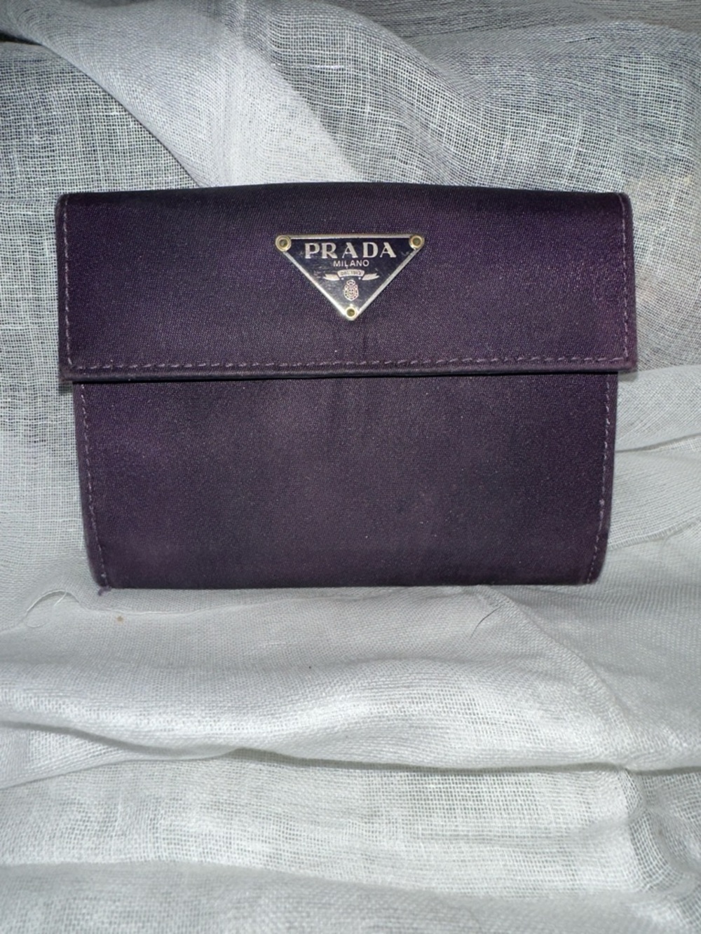 Prada Purple Nylon Triangular Logo Wallet with Silver/Gold Hardware